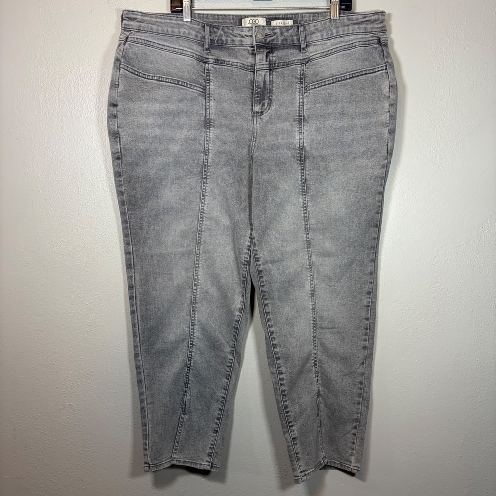 LOGO Lori Goldstein Grey Straight Leg crop capris Jeans Front Seam 20WP Stretch